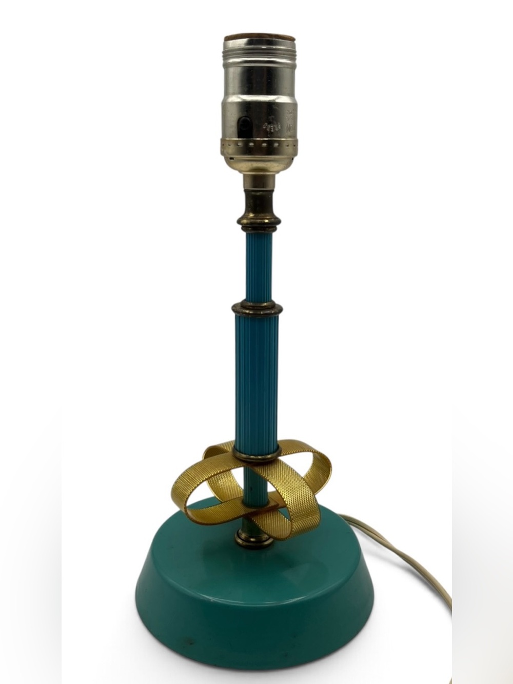 Vintage Mid Century Teal Gold Bow Table Lamp Base Hollywood Regency MCM Retro